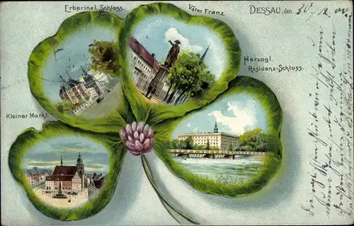 Kleeblatt Litho Dessau, Erbprinzl. Schloss, Kleiner Markt, Herzogl. Residenzschloss, Vater Franz