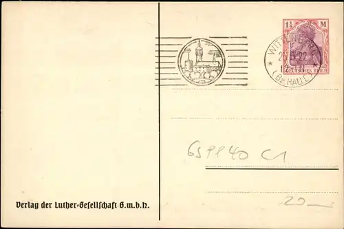 Ganzsachen Ak Wittenberg, Dt. Evangelischer Kirchenbund, Gründungsfeier 1922, GS DR PP 40 C1