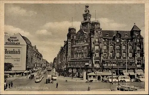 Ak Dresden Altstadt, Pragerstraße, Straßenbahn, Bus, Geschäftshäuser