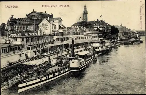 Ak Dresden Altstadt, Italienisches Dörfchen, Dampfer