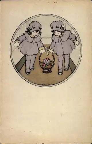 Künstler Ak Midderigh Bokhorst, B., Zwei Mädchen mit Korb
