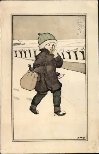 Künstler Ak Midderigh Bokhorst, B., Junge in Winterkleidung