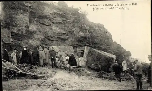 Ak Rabat Marokko, Eboulement le 2 janvier 1914, d'ou l'on a retire 26 cadavers