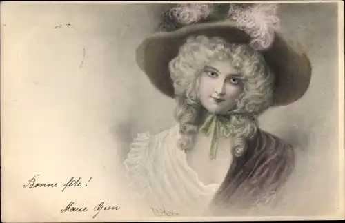 Künstler Ak Wichera, Junge Frau in Damenhut, Portrait, Munk