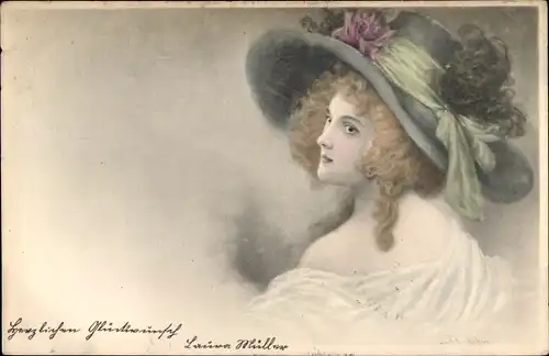 Künstler Ak Wichera, Junge Frau in Damenhut, Portrait, Munk 112