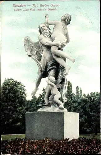 Ak Dresden Altstadt, Königlicher Großer Garten, Statue, Das Alter raubt die Jugend