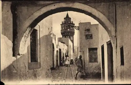 Ak Bizerte Tunesien, Gasse, Torbogen, Turm