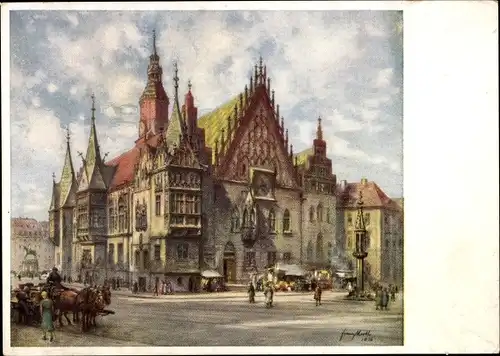 Künstler Ak Wrocław Breslau Schlesien, Rathaus, 12. Deutsches Sängerbundesfest 1937