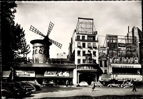 Ak Paris XVIII Montmartre, La Place Blanche et le Moulin Rouge