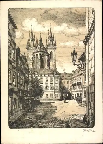 Künstler Ak  V. Kubasta, Praha Prag Tschechien, Straßenpartie