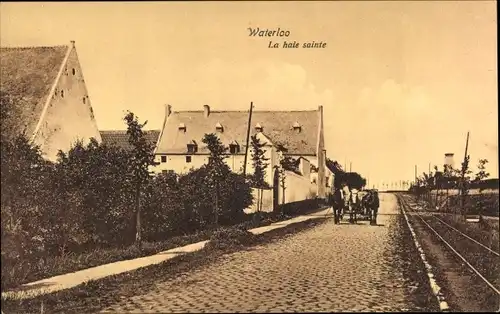 Ak Waterloo Wallonien Wallonisch Brabant, La haie sainte, Straßenpartie, Kutsche