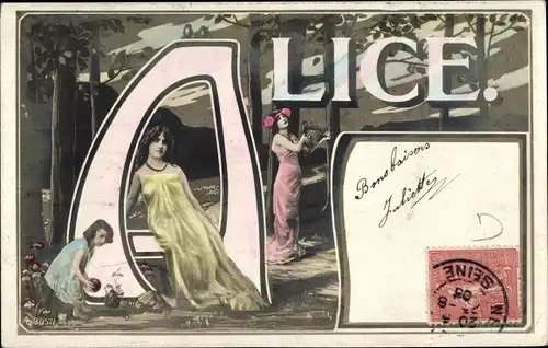 Buchstaben Ak Vorname Alice, Frauen, Kind, Wald, Kitsch