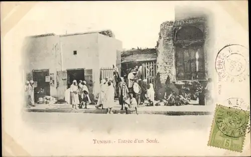 Ak Tunesien, Entrée d'un Souk, Eingang zum Markt