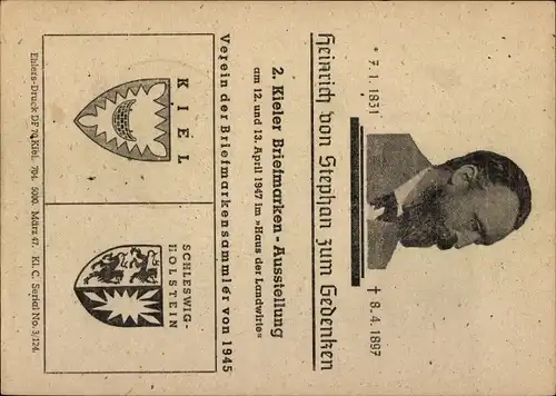 Ak 2. Kieler Briefmarkenausstellung 1947, Heinrich von Stephan