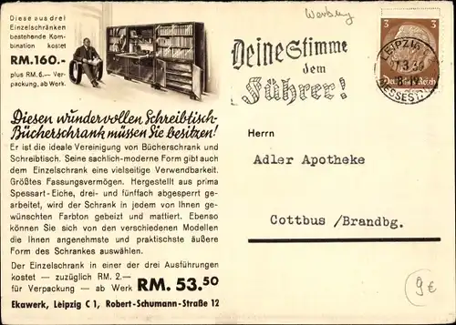 Ak Leipzig in Sachsen, Werbung, Schreibtisch, Bücherschrank, Ekawerk