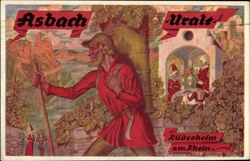 Künstler Ak Rüdesheim am Rhein, Asbach Uralt, Weinbrand
