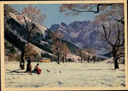 Ak Fahrten mit der Kraftpost, Kraftpostlinie Bad Tölz Eng Tirol, Am Großen Ahornboden, Karwendel