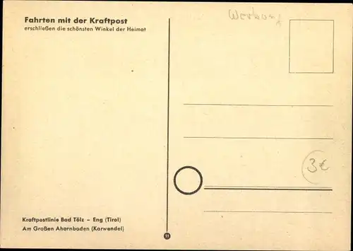 Ak Fahrten mit der Kraftpost, Kraftpostlinie Bad Tölz Eng Tirol, Am Großen Ahornboden, Karwendel