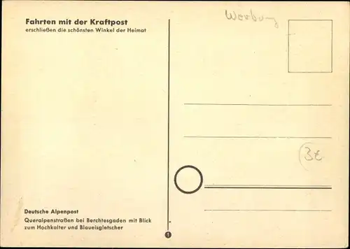 Ak Fahrten mit der Kraftpost, Deutsche Alpenpost, Queralpenstraßen bei Berchtesgaden