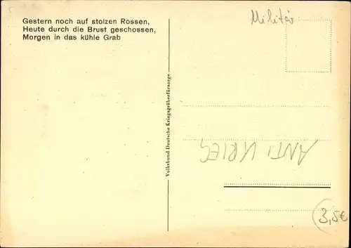 Künstler Ak Soldatengrab, Kreuz, Gestern noch auf stolzen Rossen, Heute durch die Brust geschossen