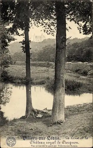 Ak Villers sur Lesse Rochefort Wallonien Namur, La Lesse et le Chateau royal de Ciergnon