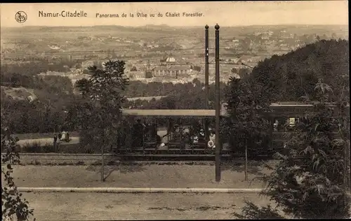 Ak Namur Wallonien, Citadelle, Panorama de la Ville vu du Chalet Forestier, Straßenbahn