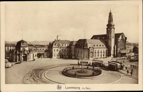 Ak Luxemburg Luxembourg, Bahnhof, Tram