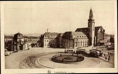 Ak Luxemburg Luxembourg, Bahnhof, Tram