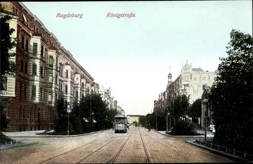 Ak Magdeburg an der Elbe, Königstraße, Straßenbahn