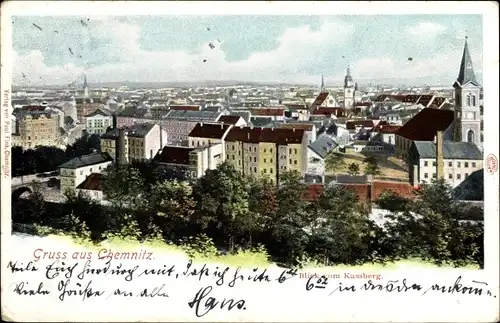Ak Chemnitz in Sachsen, Panorama vom Kassberg, Kirchtürme