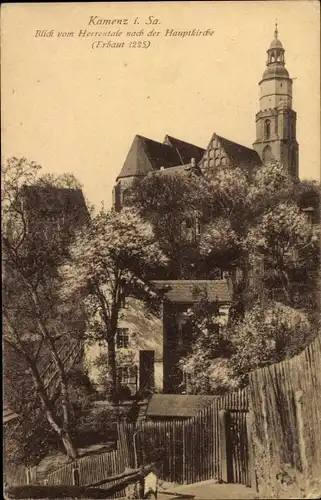 Ak Kamenz Sachsen, Blick vom Herrentale nach der Hauptkirche