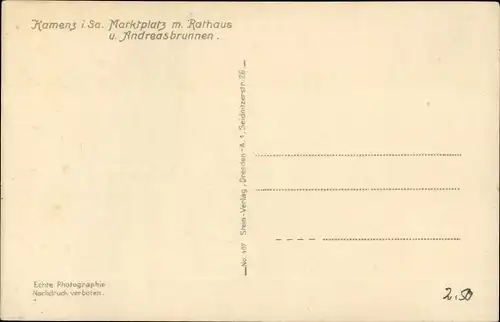 Ak Kamenz in Sachsen, Marktplatz mit Rathaus u. Andreasbrunnen