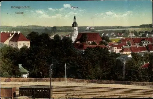 Ak Königsbrück in der Oberlausitz, Panorama, Schloss, Kirche