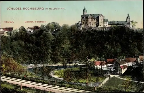 Ak Rochsburg Lunzenau in Sachsen, Schloss Rochsburg, Rittergut, Gasthof, Forsthaus