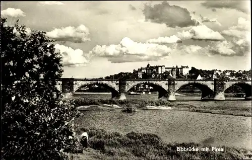 Ak Pirna in Sachsen, Panorama mit Elbbrücke