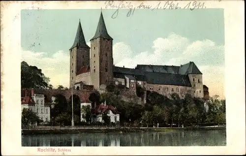 Ak Rochlitz Sachsen, Schloss von der Mulde gesehen