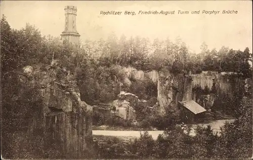 Ak Rochlitz an der Mulde, Rochlitzer Berg, Friedrich August Turm und Porphyr Brüche