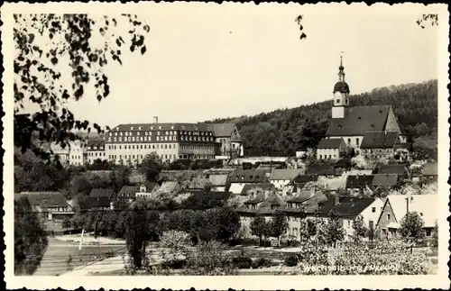 Foto Ak Wechselburg Sachsen, Ortsansicht mit Kloster und Stadtkirche