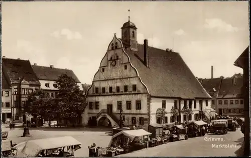 Ak Grimma Mulde Sachsen, Marktplatz mit Ratskeller, Marktleben