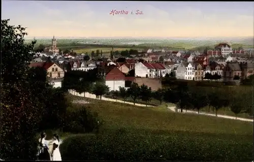 Ak Hartha in Sachsen, Panorama, Kirchturm, Kinder