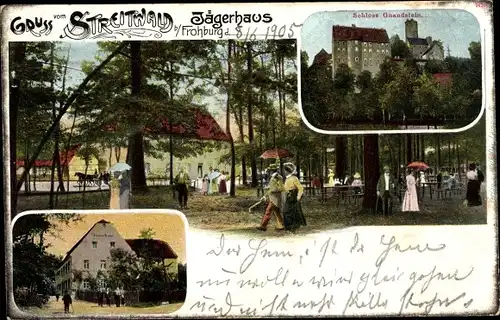 Ak Gnandstein Kohren Sahlis in Sachsen, Schloss, Jägerhaus Streitwald, Gäste im Garten