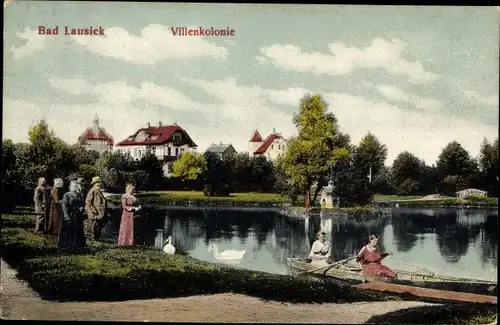 Ak Bad Lausick in Sachsen, Villenkolonie, Ruderboot