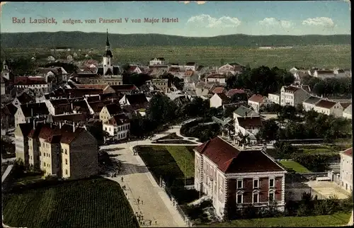 Ak Bad Lausick in Sachsen, Panorama, aufgen. vom Luftschiff Parseval V von Major Härtel