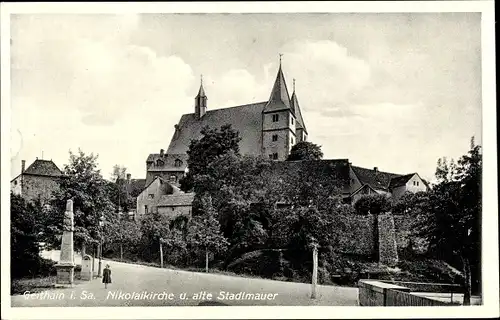 Ak Geithain in Sachsen, Nikolaikirche, alte Stadtmauer