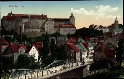 Ak Colditz in Sachsen, Teilansicht, Schloss, Brücke