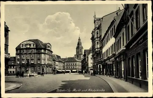 Ak Döbeln in Sachsen, Markt und Nikolaikirche, Brunnen