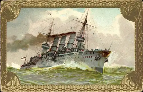 Präge Passepartout Ak Deutsches Kriegsschiff, Kaiserliche Marine