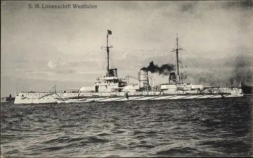Ak Deutsches Kriegsschiff, SMS Westfalen, Linienschiff, Kaiserliche Marine