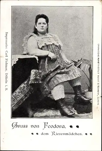 Ak Gruß von Feodora dem Riesenmädchen, Portrait