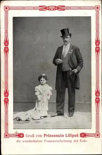 Passepartout Ak Gruß von Prinzessin Liliput, Portrait, Mann im Frack